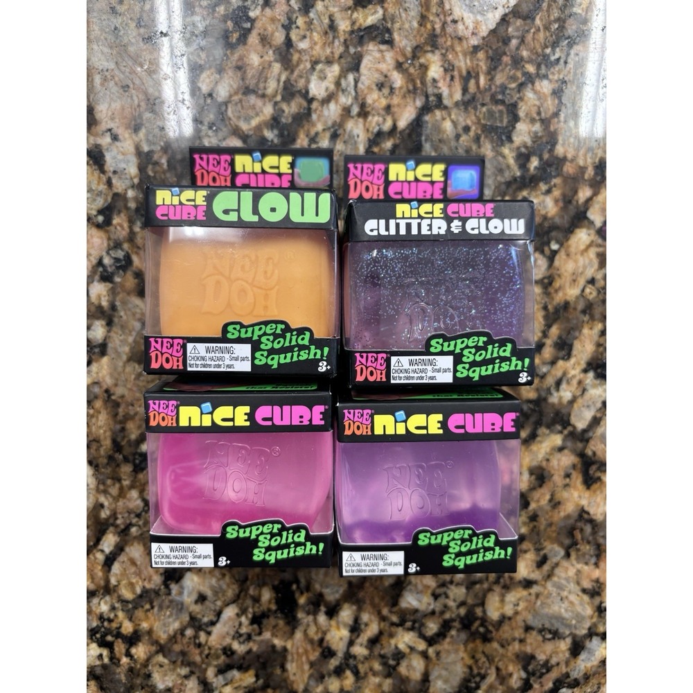 Nee Doh Nice Cube Glitter & Glow Glow Cube Nice Super Solid Squish Squeeze Toy